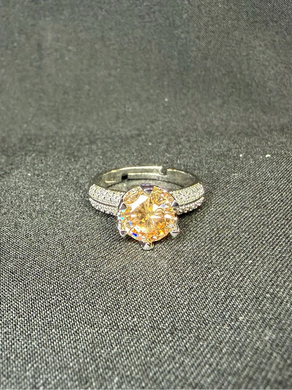 🥂 Champagne CZ Split Shank Adjustable Statement Ring Silver Tone 🥂
